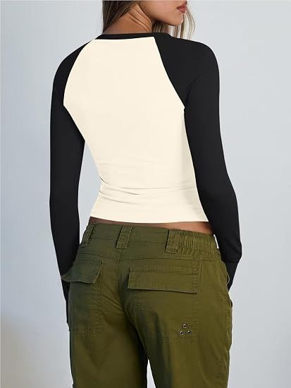 Black And White Long Sleeve Raglan Top image 6